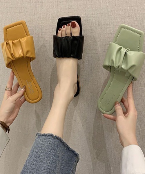 LAC-VERT（ラック・ヴェール）の「ギャザーフラットサンダル（サンダル・レディース・ブラック/イエロー/アイボリー/ミント・S/M/L）」の11枚目の写真