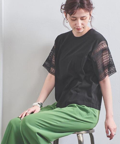 UNITED ARROWS（ユナイテッドアローズ）の「UWCC レース コンビ ショートスリーブニット◆（ニット/セーター・レディース・ブラック/オフホワイト・FREE）」の2枚目の写真