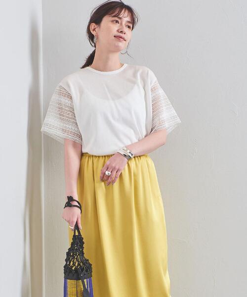 UNITED ARROWS（ユナイテッドアローズ）の「UWCC レース コンビ ショートスリーブニット◆（ニット/セーター・レディース・ブラック/オフホワイト・FREE）」の3枚目の写真