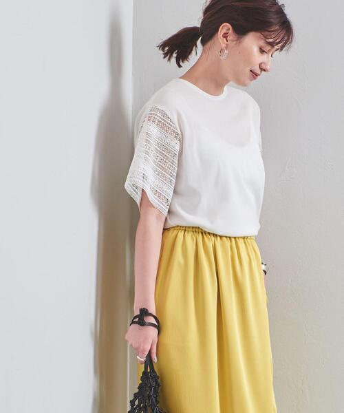 UNITED ARROWS（ユナイテッドアローズ）の「UWCC レース コンビ ショートスリーブニット◆（ニット/セーター・レディース・ブラック/オフホワイト・FREE）」の4枚目の写真