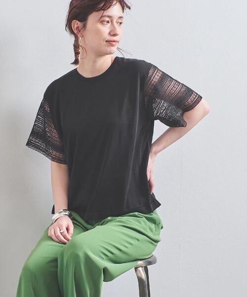 UNITED ARROWS（ユナイテッドアローズ）の「UWCC レース コンビ ショートスリーブニット◆（ニット/セーター・レディース・ブラック/オフホワイト・FREE）」の7枚目の写真