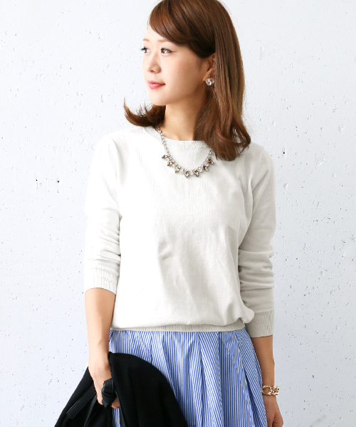 URBAN RESEARCH DOORS WOMENS（アーバンリサーチ ドアーズ ウィメンズ）の「DOORS コットンクルーネックプルオーバー（ニット/セーター・レディース・アイボリー/グレー/グリーン/ブラック・ONE）」の2枚目の写真