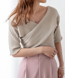 mystic | クロスワイドリブ半袖プルオーバー(ニット/セーター)