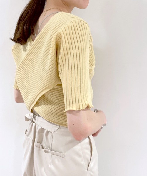 mystic（ミスティック）の「クロスワイドリブ半袖プルオーバー（ニット/セーター・レディース・ブラック/ベージュ/ピンク/イエロー/オレンジ・FREE）」の18枚目の写真