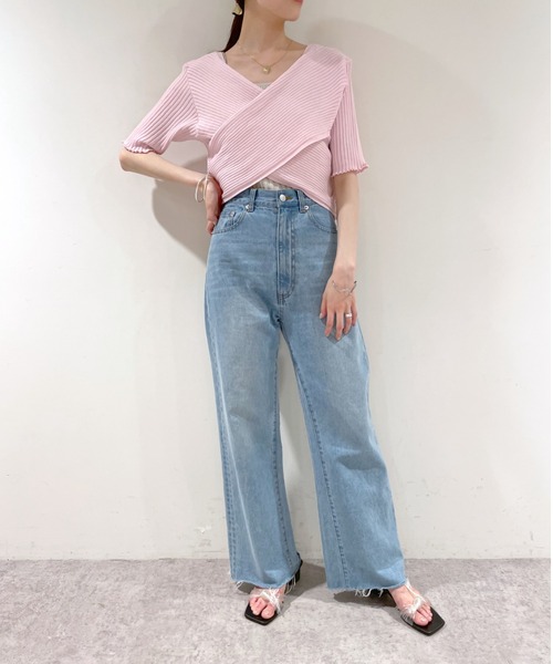 mystic（ミスティック）の「クロスワイドリブ半袖プルオーバー（ニット/セーター・レディース・ブラック/ベージュ/ピンク/イエロー/オレンジ・FREE）」の9枚目の写真