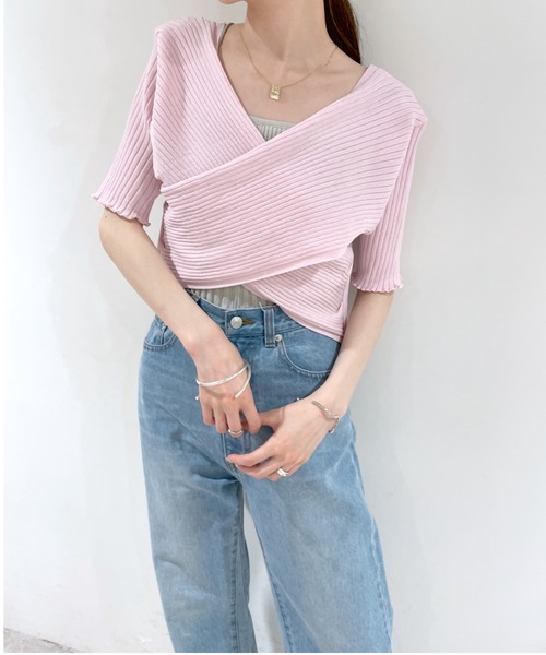 mystic（ミスティック）の「クロスワイドリブ半袖プルオーバー（ニット/セーター・レディース・ブラック/ベージュ/ピンク/イエロー/オレンジ・FREE）」の19枚目の写真