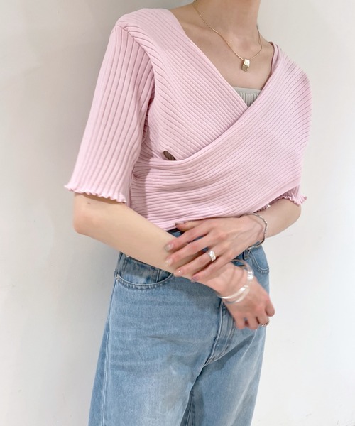 mystic（ミスティック）の「クロスワイドリブ半袖プルオーバー（ニット/セーター・レディース・ブラック/ベージュ/ピンク/イエロー/オレンジ・FREE）」の16枚目の写真