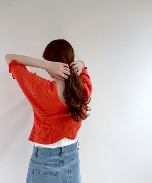 mystic（ミスティック）の「クロスワイドリブ半袖プルオーバー（ニット/セーター・レディース・ブラック/ベージュ/ピンク/イエロー/オレンジ・FREE）」の22枚目の写真