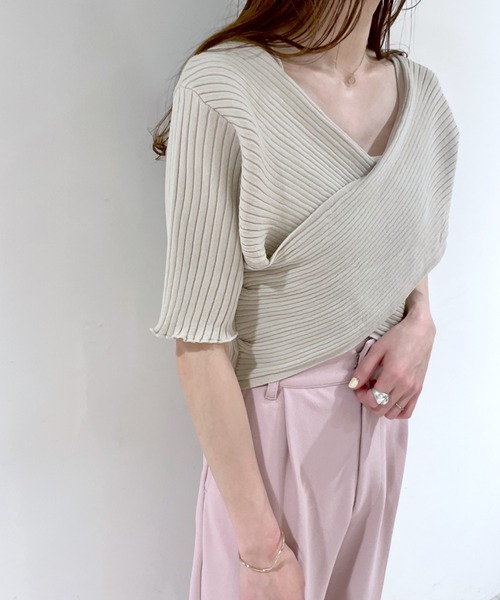 mystic（ミスティック）の「クロスワイドリブ半袖プルオーバー（ニット/セーター・レディース・ブラック/ベージュ/ピンク/イエロー/オレンジ・FREE）」の20枚目の写真