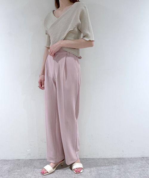 mystic（ミスティック）の「クロスワイドリブ半袖プルオーバー（ニット/セーター・レディース・ブラック/ベージュ/ピンク/イエロー/オレンジ・FREE）」の8枚目の写真