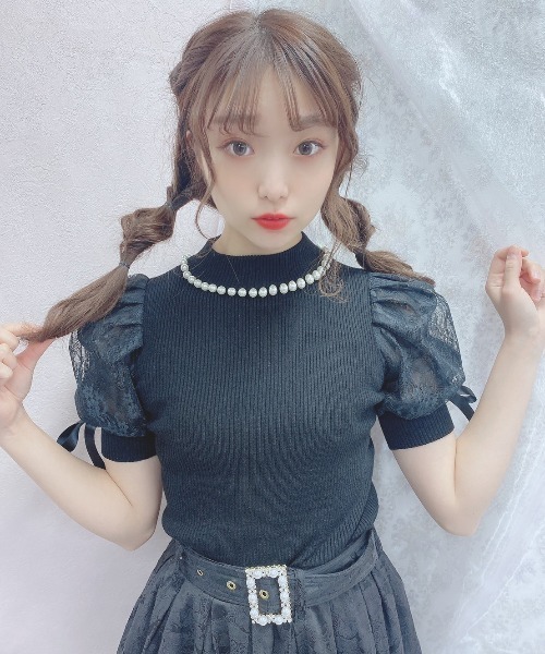 Swankiss(スワンキス)の「HB summer sleeve knit(ニット/セーター・レディース・ブラック/ピンク/グレー/ホワイト・FREE)」の3枚目の写真