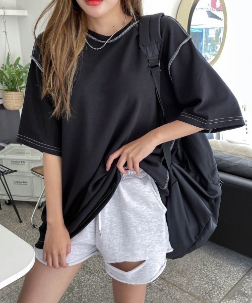 SONA（ソナ）の「3rd Spring×SONYUNARAコラボ 半袖ステッチTシャツ（Tシャツ/カットソー・レディース・ホワイト/チャコールグレー/ブラック・FREE）」の3枚目の写真