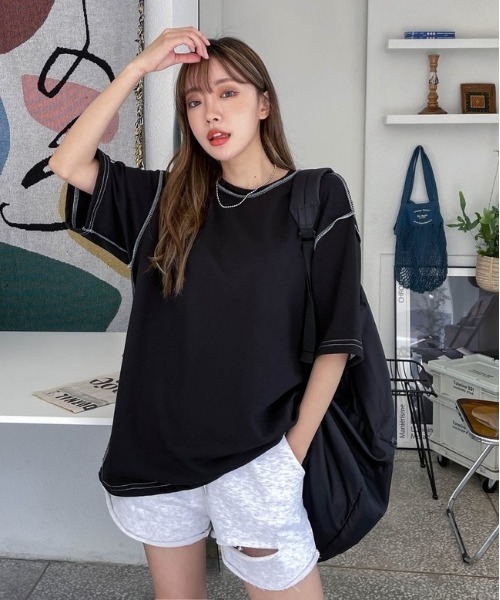 SONA（ソナ）の「3rd Spring×SONYUNARAコラボ 半袖ステッチTシャツ（Tシャツ/カットソー・レディース・ホワイト/チャコールグレー/ブラック・FREE）」の8枚目の写真