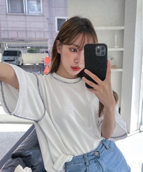 SONA（ソナ）の「3rd Spring×SONYUNARAコラボ 半袖ステッチTシャツ（Tシャツ/カットソー・レディース・ホワイト/チャコールグレー/ブラック・FREE）」の9枚目の写真