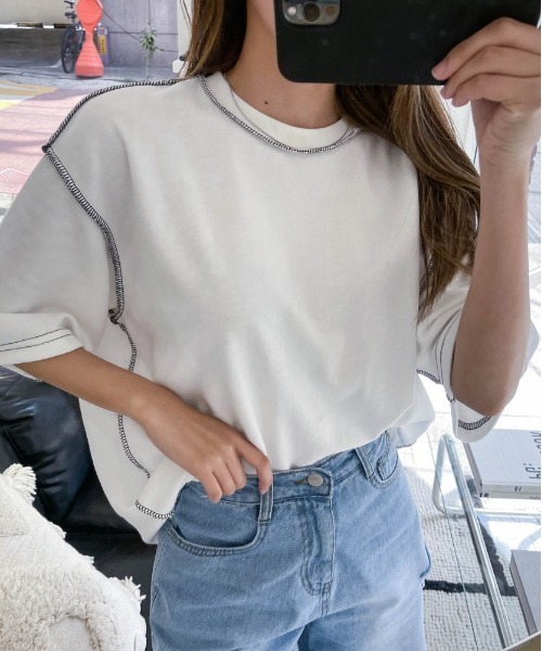 SONA（ソナ）の「3rd Spring×SONYUNARAコラボ 半袖ステッチTシャツ（Tシャツ/カットソー・レディース・ホワイト/チャコールグレー/ブラック・FREE）」の5枚目の写真