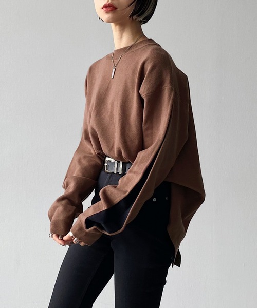 PAGEBOY（ページボーイ）の「Wフェイスタックスリーブプルオーバー（ニット/セーター・レディース・オフホワイト/ブラック/ブラウン系その他/オリーブ/ダークグリーン系/アクア・FREE）」の4枚目の写真