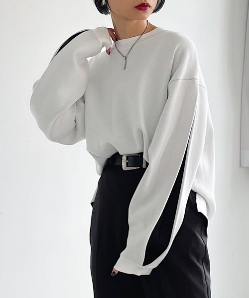 PAGEBOY（ページボーイ）の「Wフェイスタックスリーブプルオーバー（ニット/セーター・レディース・オフホワイト/ブラック/ブラウン系その他/オリーブ/ダークグリーン系/アクア・FREE）」の2枚目の写真