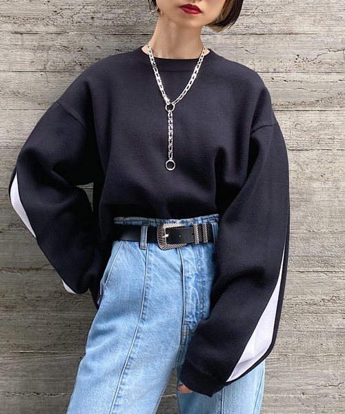 PAGEBOY（ページボーイ）の「Wフェイスタックスリーブプルオーバー（ニット/セーター・レディース・オフホワイト/ブラック/ブラウン系その他/オリーブ/ダークグリーン系/アクア・FREE）」の3枚目の写真