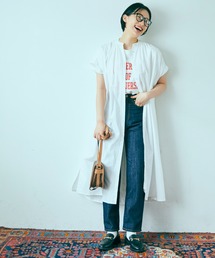 【綿100%】タイプライターフレンチスリーブシャツワンピース