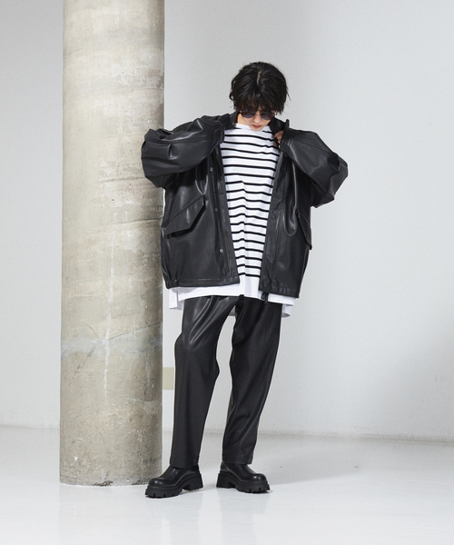 MYSELF ABAHOUSE（マイセルフアバハウス）の「【MYSELF ABAHOUSE】ネオレザー ワンタック スリム テーパード パンツ（その他パンツ・メンズ・グレイッシュベージュ/ブラック・46/48）」の5枚目の写真