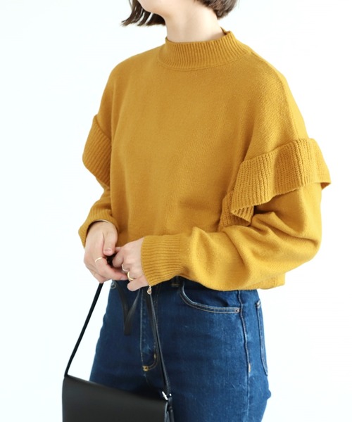 reca（レカ）の「ショルダーフリルニット（ニット/セーター・レディース・アイボリー/ブラック/マスタード・M）」の5枚目の写真