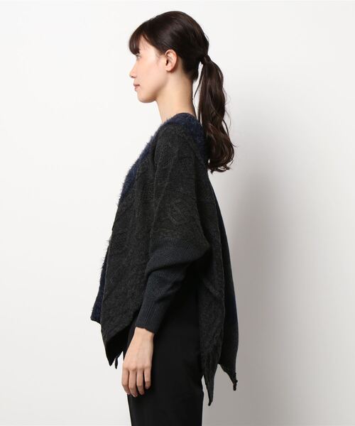 gomme（ゴム）の「ミックスニット　ポンチョプルオーバー（ポンチョ・レディース・ブラック/チャコールグレー・MEDIUM）」の8枚目の写真