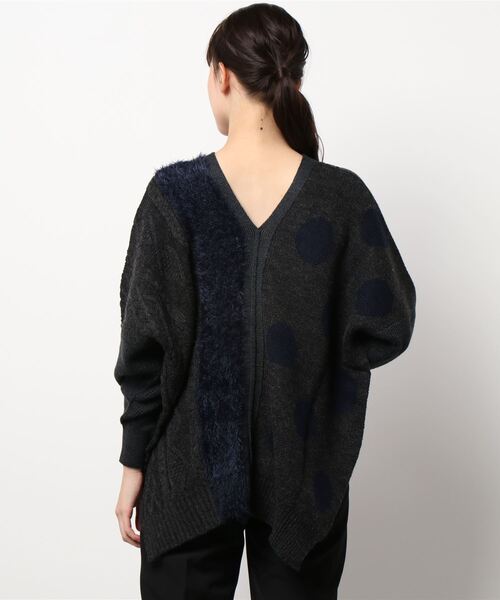 gomme（ゴム）の「ミックスニット　ポンチョプルオーバー（ポンチョ・レディース・ブラック/チャコールグレー・MEDIUM）」の13枚目の写真