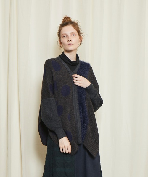gomme（ゴム）の「ミックスニット　ポンチョプルオーバー（ポンチョ・レディース・ブラック/チャコールグレー・MEDIUM）」の6枚目の写真