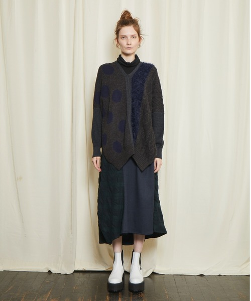 gomme（ゴム）の「ミックスニット　ポンチョプルオーバー（ポンチョ・レディース・ブラック/チャコールグレー・MEDIUM）」の11枚目の写真