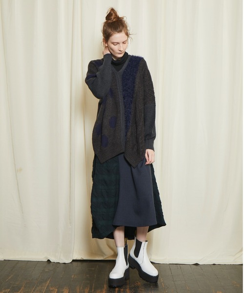 gomme（ゴム）の「ミックスニット　ポンチョプルオーバー（ポンチョ・レディース・ブラック/チャコールグレー・MEDIUM）」の20枚目の写真