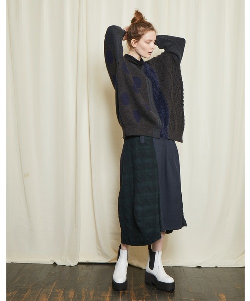 gomme（ゴム）の「ミックスニット　ポンチョプルオーバー（ポンチョ・レディース・ブラック/チャコールグレー・MEDIUM）」の9枚目の写真