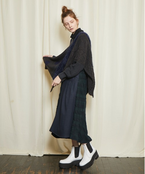 gomme（ゴム）の「ミックスニット　ポンチョプルオーバー（ポンチョ・レディース・ブラック/チャコールグレー・MEDIUM）」の14枚目の写真