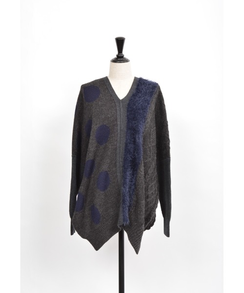 gomme（ゴム）の「ミックスニット　ポンチョプルオーバー（ポンチョ・レディース・ブラック/チャコールグレー・MEDIUM）」の21枚目の写真