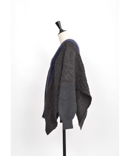 gomme（ゴム）の「ミックスニット　ポンチョプルオーバー（ポンチョ・レディース・ブラック/チャコールグレー・MEDIUM）」の15枚目の写真