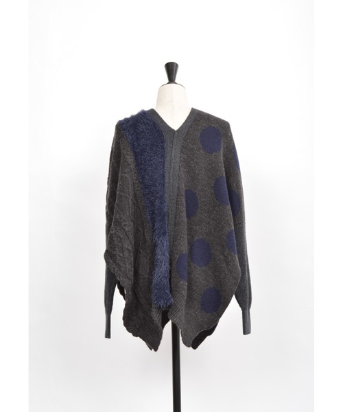 gomme（ゴム）の「ミックスニット　ポンチョプルオーバー（ポンチョ・レディース・ブラック/チャコールグレー・MEDIUM）」の10枚目の写真