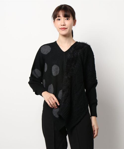 gomme（ゴム）の「ミックスニット　ポンチョプルオーバー（ポンチョ・レディース・ブラック/チャコールグレー・MEDIUM）」の3枚目の写真