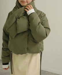 AULI | 【低身長向けサイズ】極暖マフラー付きショートダウンコートジャケット(ダウンジャケット/コート)