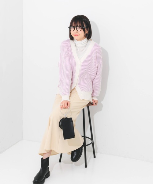 nemne store（ネンネストア）の「ストライプジャガードカーディガン（カーディガン/ボレロ・レディース・オレンジ/グリーン/ラベンダー・フリー）」の20枚目の写真