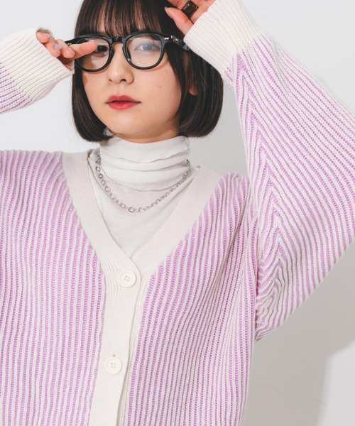 nemne store（ネンネストア）の「ストライプジャガードカーディガン（カーディガン/ボレロ・レディース・オレンジ/グリーン/ラベンダー・フリー）」の17枚目の写真