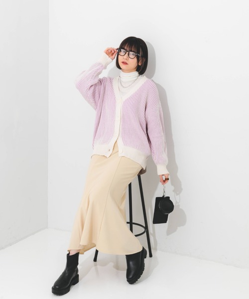 nemne store（ネンネストア）の「ストライプジャガードカーディガン（カーディガン/ボレロ・レディース・オレンジ/グリーン/ラベンダー・フリー）」の21枚目の写真