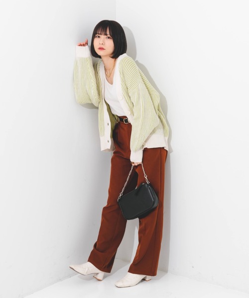 nemne store（ネンネストア）の「ストライプジャガードカーディガン（カーディガン/ボレロ・レディース・オレンジ/グリーン/ラベンダー・フリー）」の9枚目の写真