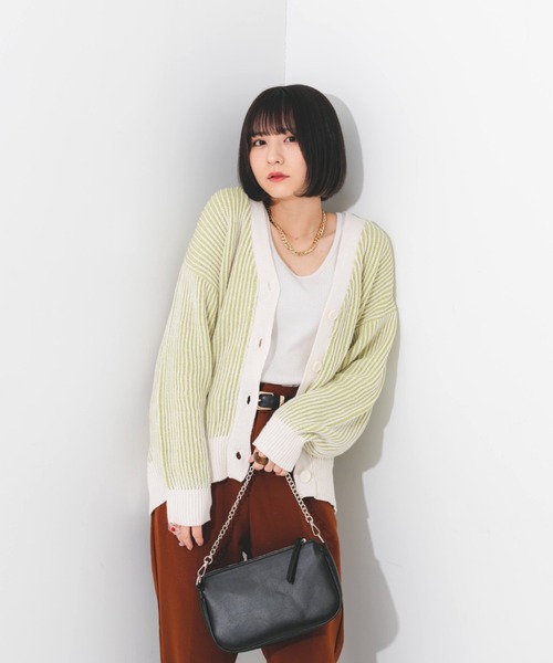 nemne store（ネンネストア）の「ストライプジャガードカーディガン（カーディガン/ボレロ・レディース・オレンジ/グリーン/ラベンダー・フリー）」の13枚目の写真