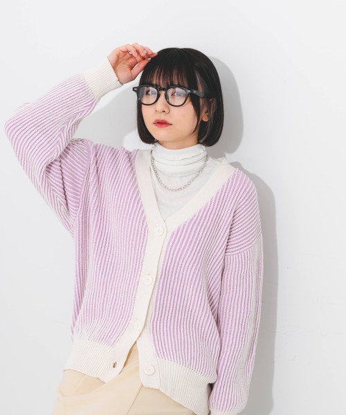 nemne store（ネンネストア）の「ストライプジャガードカーディガン（カーディガン/ボレロ・レディース・オレンジ/グリーン/ラベンダー・フリー）」の22枚目の写真