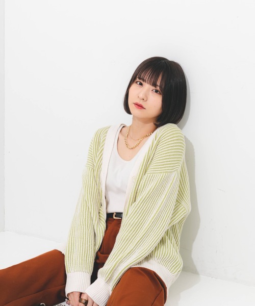 nemne store（ネンネストア）の「ストライプジャガードカーディガン（カーディガン/ボレロ・レディース・オレンジ/グリーン/ラベンダー・フリー）」の11枚目の写真