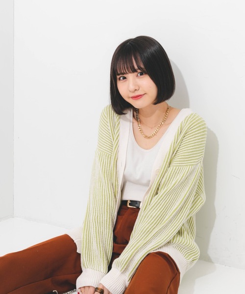 nemne store（ネンネストア）の「ストライプジャガードカーディガン（カーディガン/ボレロ・レディース・オレンジ/グリーン/ラベンダー・フリー）」の12枚目の写真