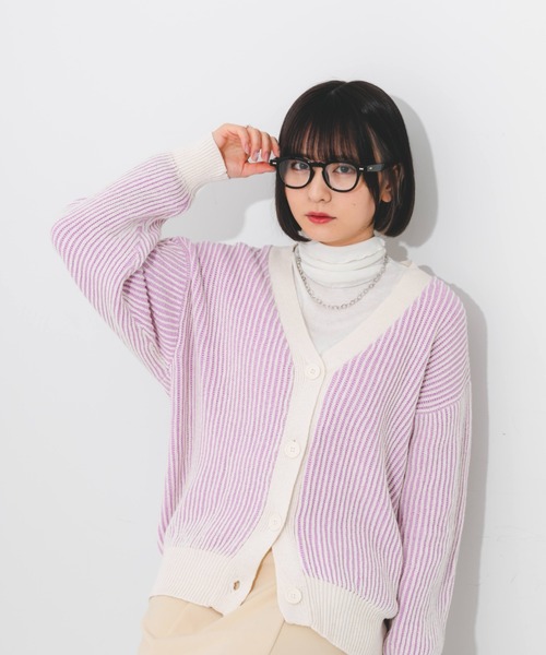 nemne store（ネンネストア）の「ストライプジャガードカーディガン（カーディガン/ボレロ・レディース・オレンジ/グリーン/ラベンダー・フリー）」の18枚目の写真