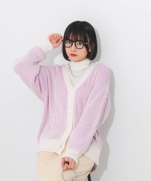 nemne store（ネンネストア）の「ストライプジャガードカーディガン（カーディガン/ボレロ・レディース・オレンジ/グリーン/ラベンダー・フリー）」の19枚目の写真