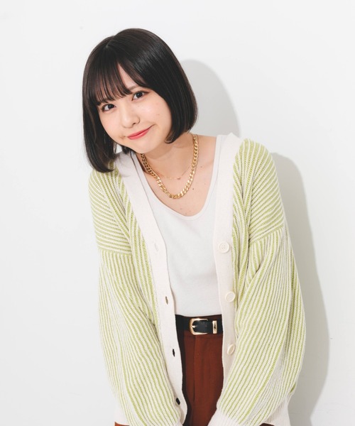 nemne store（ネンネストア）の「ストライプジャガードカーディガン（カーディガン/ボレロ・レディース・オレンジ/グリーン/ラベンダー・フリー）」の10枚目の写真