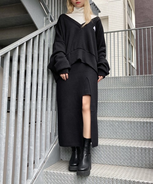 Figments（フィグメンツ）の「スリットニットスカート（スカート・レディース・ブラック/グレー・FREE）」の9枚目の写真