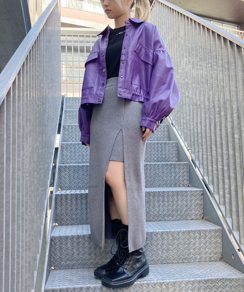 Figments（フィグメンツ）の「スリットニットスカート（スカート・レディース・ブラック/グレー・FREE）」の5枚目の写真